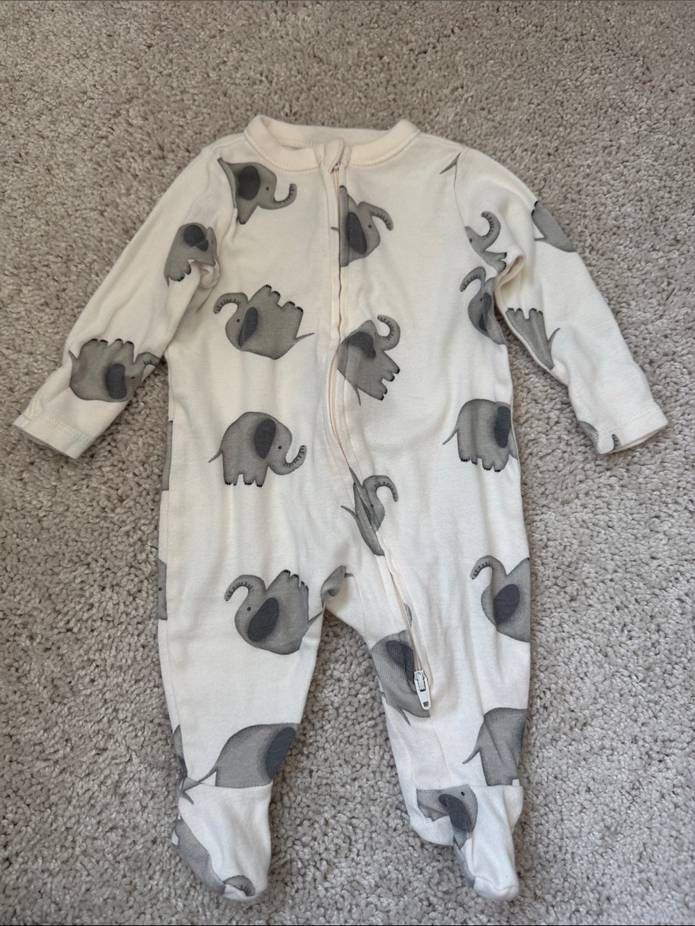 Old Navy Cream Footed One-Piece with Gray Elephant Print